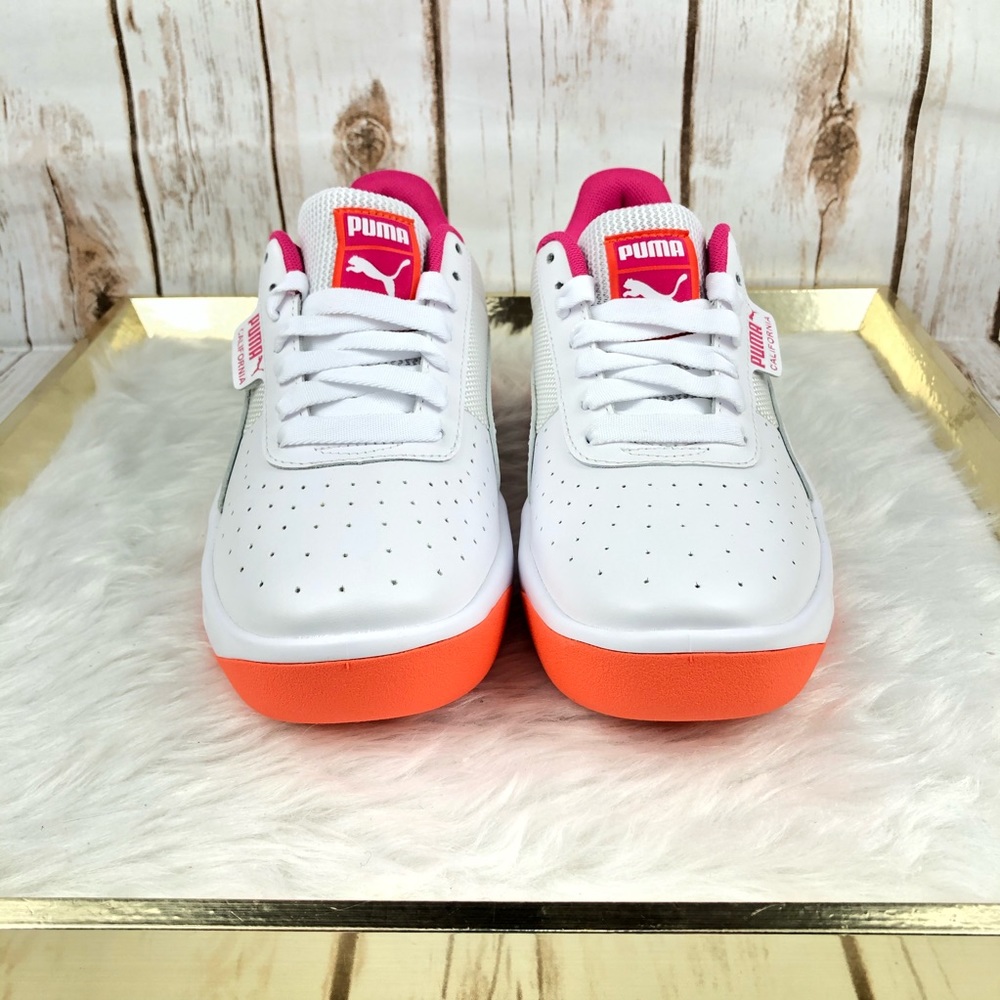 Puma California Leather White Orange Pink Sneakers - Picture 5 of 8